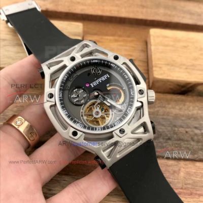 Perfect Replica Hublot Ferrari Tourbillon 45mm Watch SS Black Rubber Strap